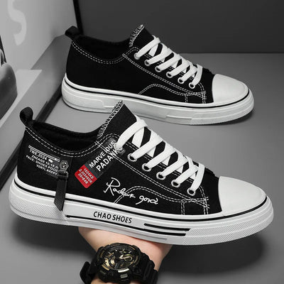 Sapatos casuais masculinos de lona, tênis masculinos respiráveis, calçados esportivos masculinos, sapato de tecido preto, tendência, letra, sapato masculino, tênis de cano baixo