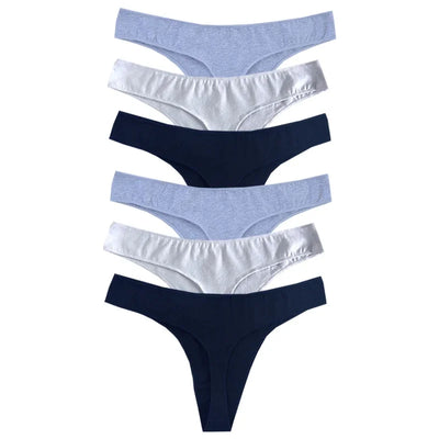 Calcinha fio dental feminina de algodão 6 peças, esportiva, respirável, cintura baixa, lingerie sexy feminina, cor sólida, fio dental