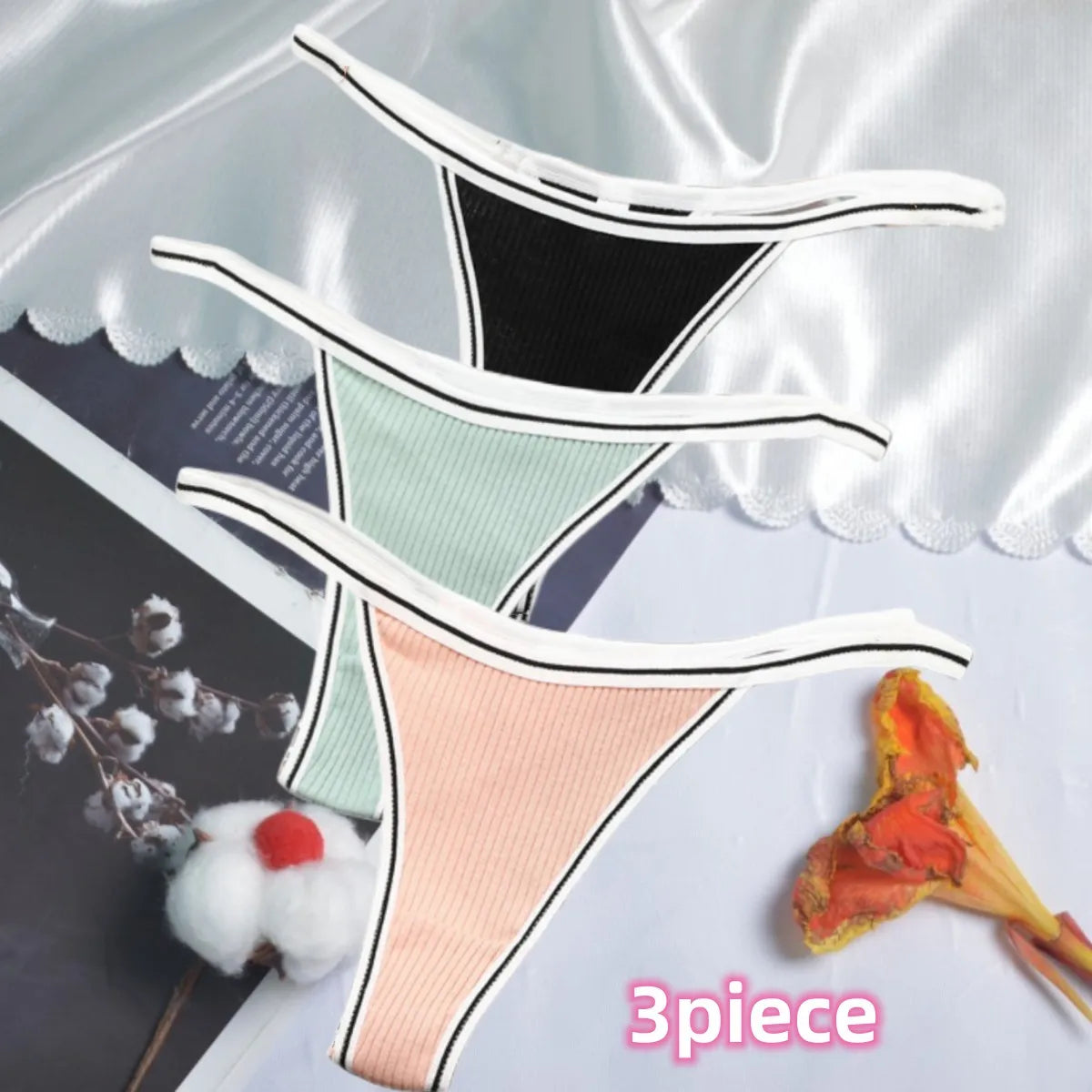 Calcinha feminina de algodão, fio dental sexy, sem costura, invisível, cintura baixa, confortável, cor sólida, fio dental