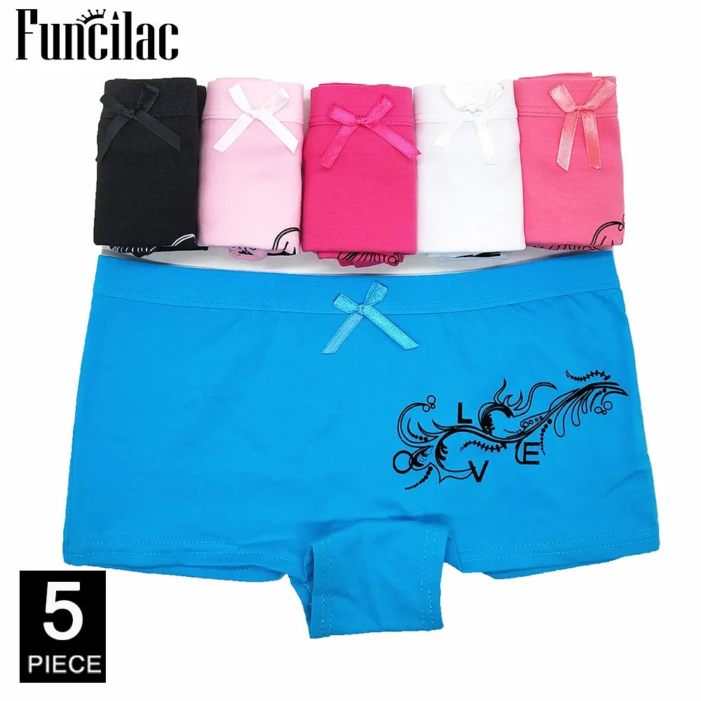Calcinha boxer de algodão feminina, roupa íntima de segurança, calcinha feminina estampada, lingerie feminina, íntima, 5 peças/lote