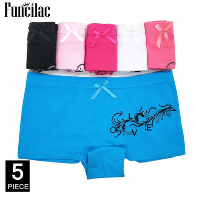 Calcinha boxer de algodão feminina, roupa íntima de segurança, calcinha feminina estampada, lingerie feminina, íntima, 5 peças/lote