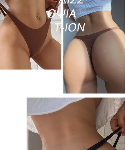 Lote com 4 peças de calcinhas sensuais sem costura, roupa íntima feminina, com cordão de seda gelo, cintura fina, tanga feminina, lisa, tanga feminina, costas nuas