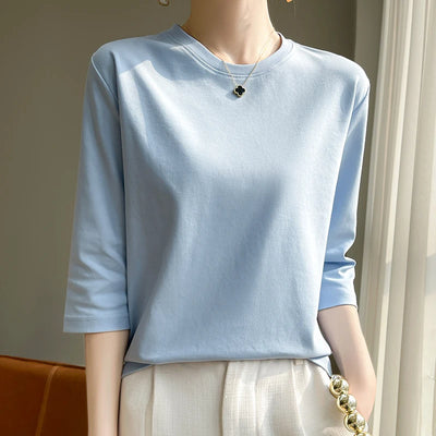 Camiseta feminina de manga curta de algodão mercerizado branco, nova primavera e verão, coringa, algodão, manga curta, camisa