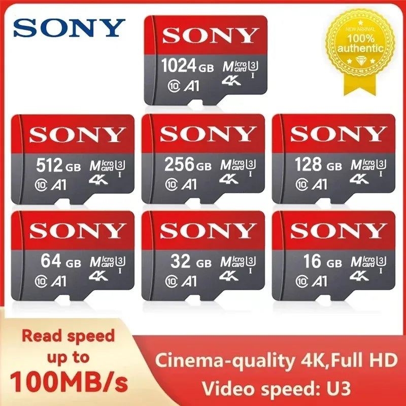 Cartão de memória Sony TF 1 TB Cartão Micro SD de alta velocidade 128 GB 1 TB 512 GB 256 GB A2 U3 V30 Cartões flash SD TF para telefone Xiaomi Computador