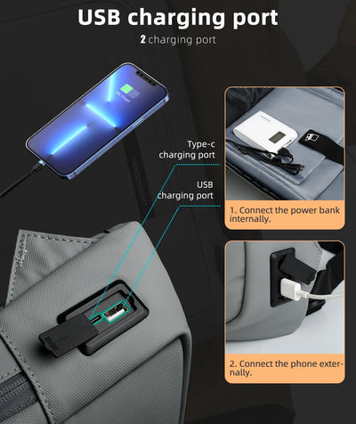 Mochila Heroic Knight para laptop de 14" Mochila fina masculina multifuncional para negócios, à prova d'água, com carregamento USB, mochila de viagem para trabalho