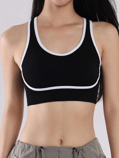 Sutiã esportivo de ioga com contraste de cores SVEIC, sem costura, vazado, costas bonitas, roupa íntima para treino fitness, à prova de choque, para corrida e academia