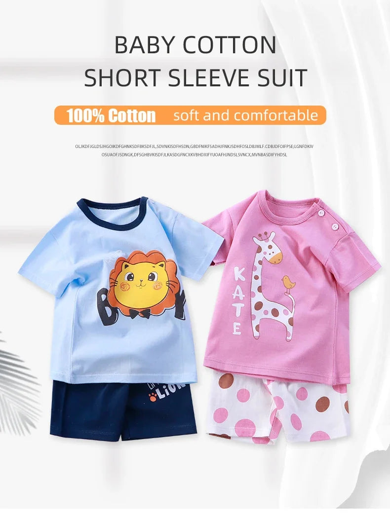Conjuntos infantis, roupas para mães e crianças, meninos e meninas, camiseta e shorts, 2 peças, verão, algodão, manga curta, roupas para bebês e crianças, terno para crianças pequenas