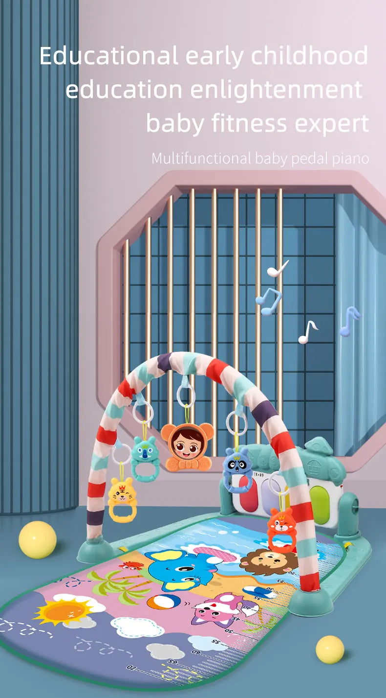 Tapete de atividades para bebês, brinquedo de ginástica com suporte musical, estrutura de fitness multifuncional para crianças, tapete educacional para engatinhar, presente para crianças