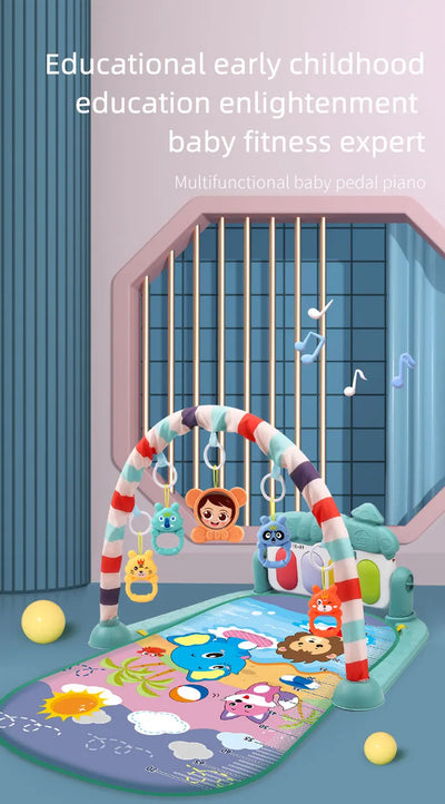 Tapete de atividades para bebês, brinquedo de ginástica com suporte musical, estrutura de fitness multifuncional para crianças, tapete educacional para engatinhar, presente para crianças