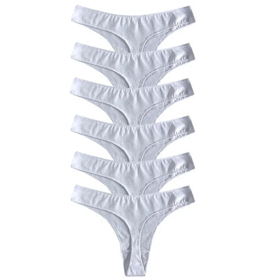 Calcinha fio dental feminina de algodão 6 peças, esportiva, respirável, cintura baixa, lingerie sexy feminina, cor sólida, fio dental