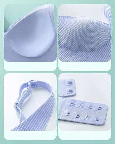 Sutiã feminino sem costura, peito pequeno, design grande e vazado, suporte para roupa íntima, bojo semifixo não removível, sutiã listrado fino de uma peça