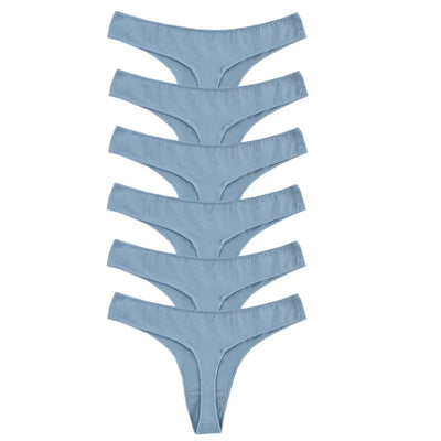 Calcinha fio dental feminina de algodão 6 peças, esportiva, respirável, cintura baixa, lingerie sexy feminina, cor sólida, fio dental