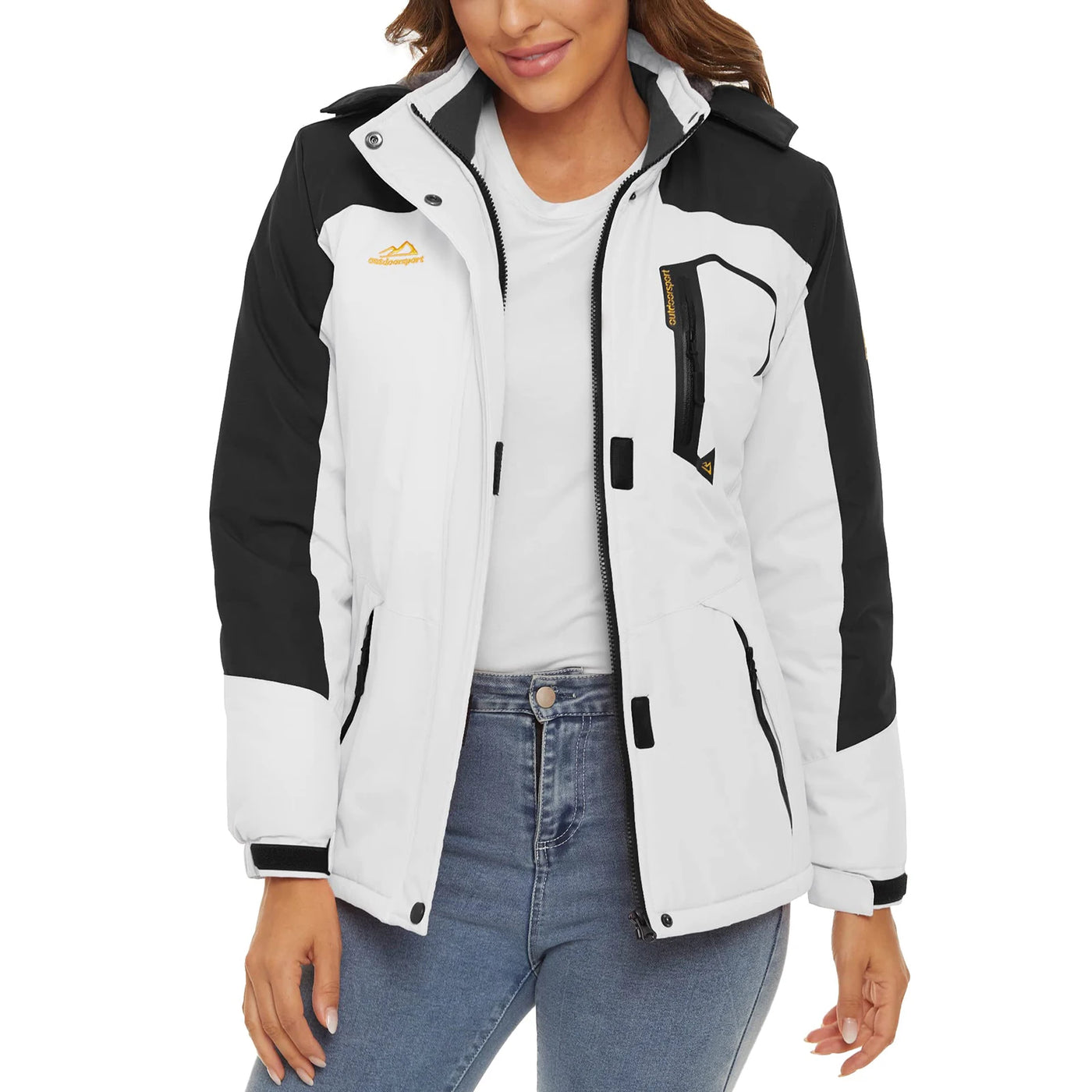 Jaqueta feminina de inverno pesada para snowboard e esqui KEFITEVD, térmica, quente, para caminhadas, corta-vento, casual