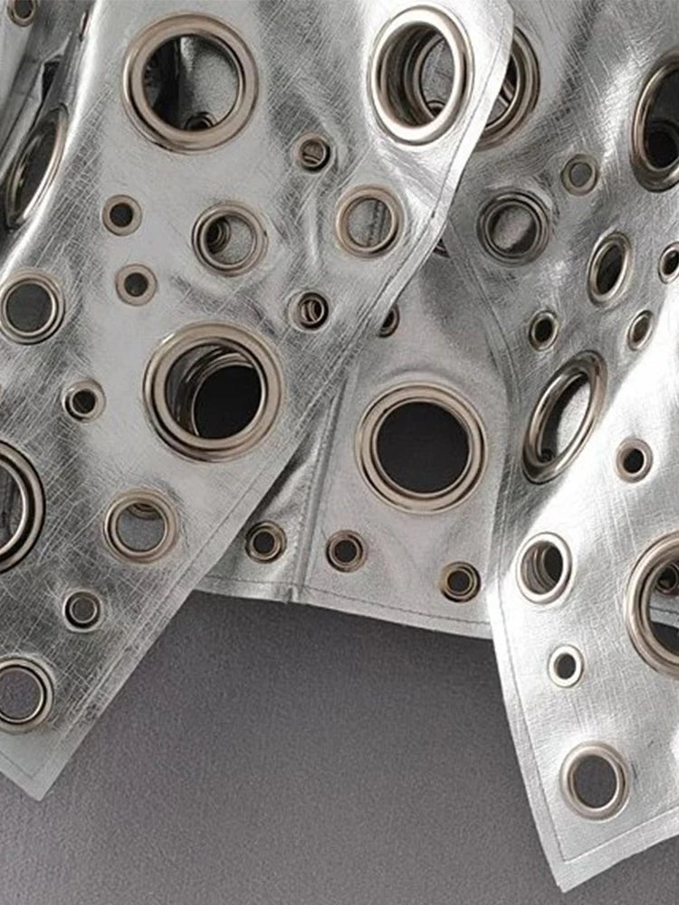 Jaqueta curta de couro sintético Lautaro Runway com recorte dourado e rebite, roupas de grife estilosas e estilosas para mulheres, moda europeia e americana 2022