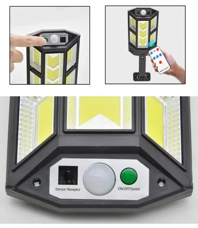 Luzes LED solares 9900LM para áreas externas, lâmpada solar com sensor de movimento, 3 modos, à prova d'água, IP65, luz solar para jardim, quintal, lanterna