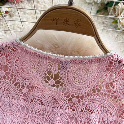 Elegante vestido longo de pérolas, conjunto feminino de 2 peças, manga curta, flor, bordado, camisa de renda, saia midi evasê