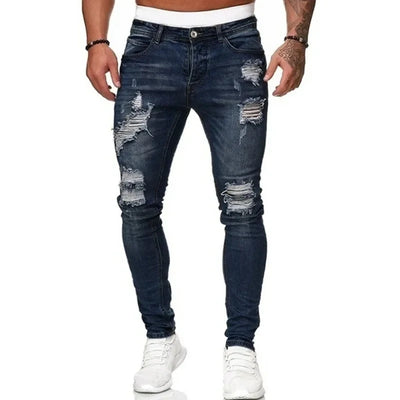 Calça jeans skinny rasgada estilo streetwear masculina, calça jeans vintage lisa com lavagem, calça jeans slim fit casual masculina, calça jeans lápis, promoção imperdível