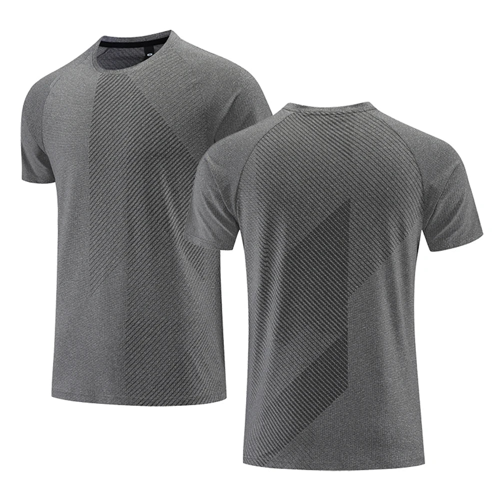 Camiseta fitness masculina de verão, respirável, manga curta, gola redonda, camiseta justa, roupa de ginástica, roupa esportiva para atividades ao ar livre