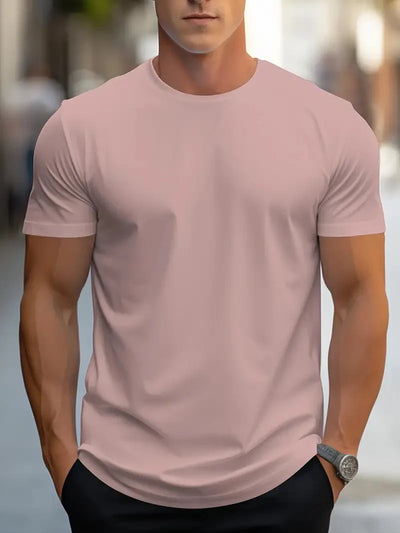 Moda masculina simples cor sólida estampada manga curta verão tops moda de rua gola redonda camiseta masculina solta