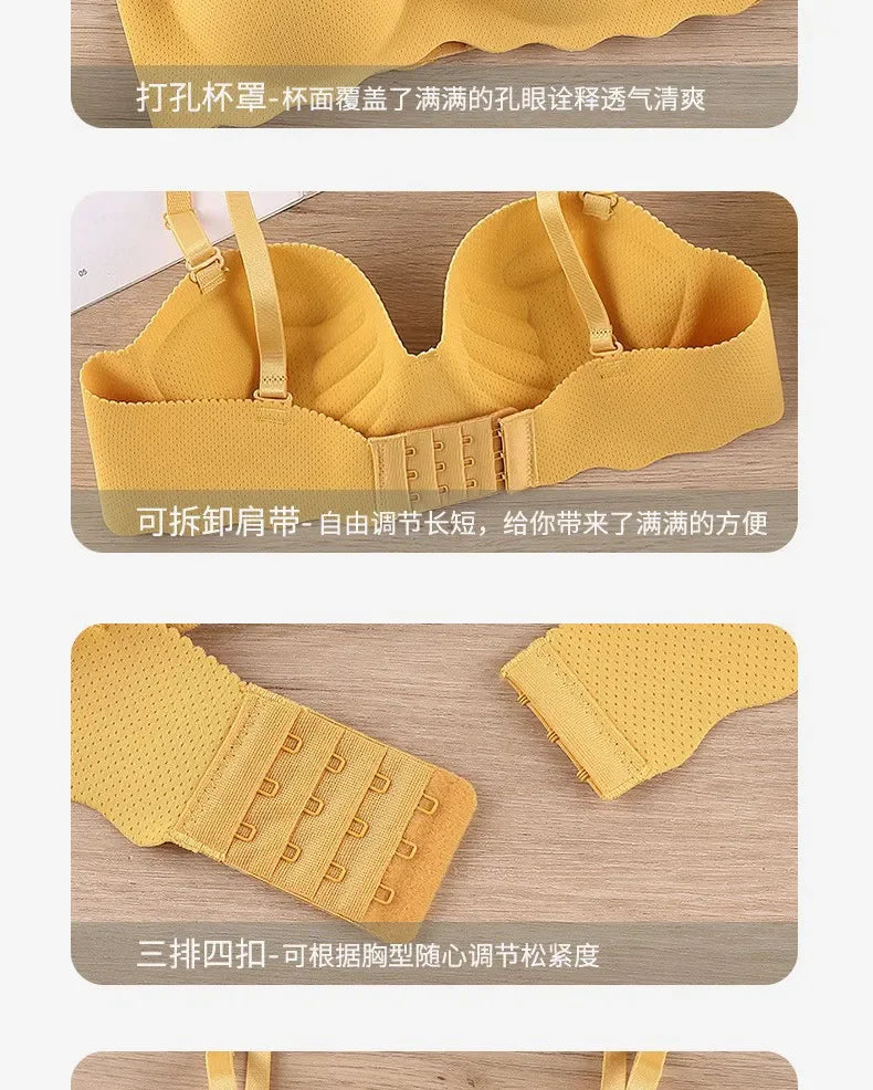 Sutiãs sensuais push up, roupa íntima sem costura para mulheres, cor sólida, lingerie sem fio, peça única, alças conversíveis, sutiã