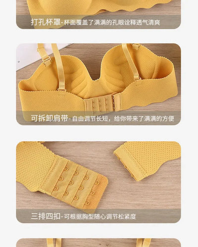 Sutiãs sensuais push up, roupa íntima sem costura para mulheres, cor sólida, lingerie sem fio, peça única, alças conversíveis, sutiã