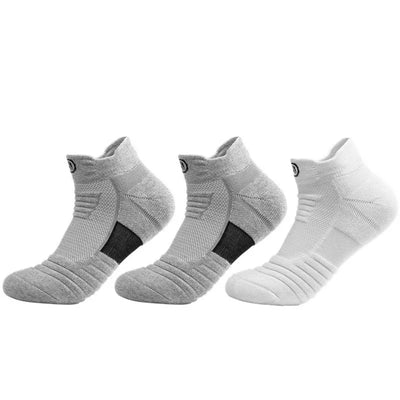 3 pares de meias masculinas de futebol, basquete, esportivas, grossas, com fundo de toalha, respiráveis, meias curtas de cano médio, meias de grife