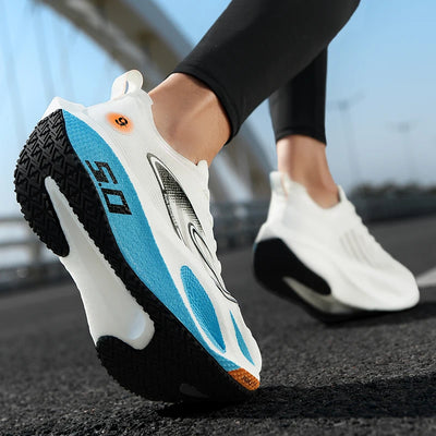 Calçados esportivos masculinos com amortecimento, antiderrapantes, planos, resistentes ao desgaste, tênis de corrida em malha respirável e plataforma macia para homens