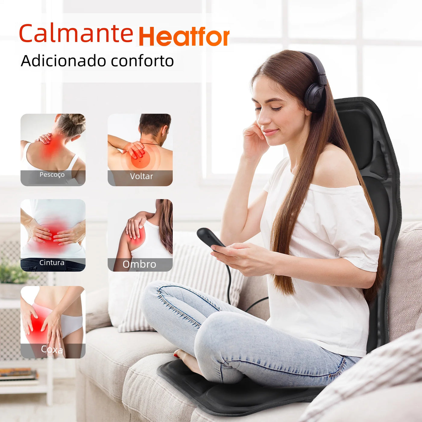Massageador elétrico para costas, infravermelho, massagem corporal completa, almofada, aquecimento, vibrador, carro, casa, escritório, lombar, pescoço, colchão, cadeira