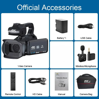 Câmera de vídeo profissional 6K para fotografia, zoom digital de 18x, visão noturna, câmera de vlog, webcam de transmissão ao vivo com WiFi de 64 MP