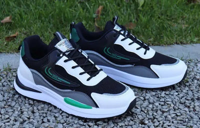 Tênis casuais masculinos patchwork, de malha respirável, para corrida ao ar livre, quentes, com cadarço e antiderrapantes