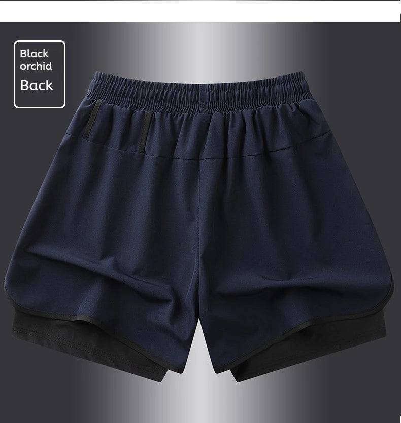 Shorts esportivos casuais anti-exposição de camada dupla masculinos, mais vendidos no verão, para corrida, fitness, calças três quartos