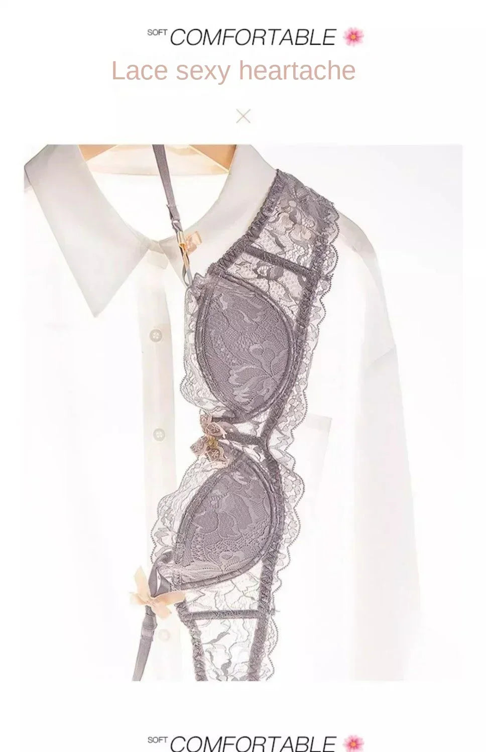 MOYISU Sutiã de renda romântica francesa confortável, respirável, sexy e fino, coleção Pure Desire Girls, roupa íntima super bonita