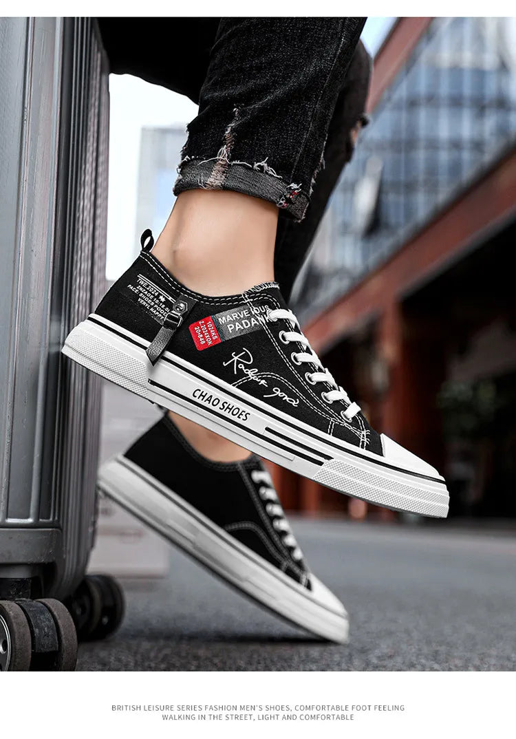 Sapatos casuais masculinos de lona, tênis masculinos respiráveis, calçados esportivos masculinos, sapato de tecido preto, tendência, letra, sapato masculino, tênis de cano baixo