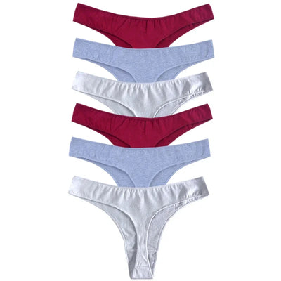 Calcinha fio dental feminina de algodão 6 peças, esportiva, respirável, cintura baixa, lingerie sexy feminina, cor sólida, fio dental