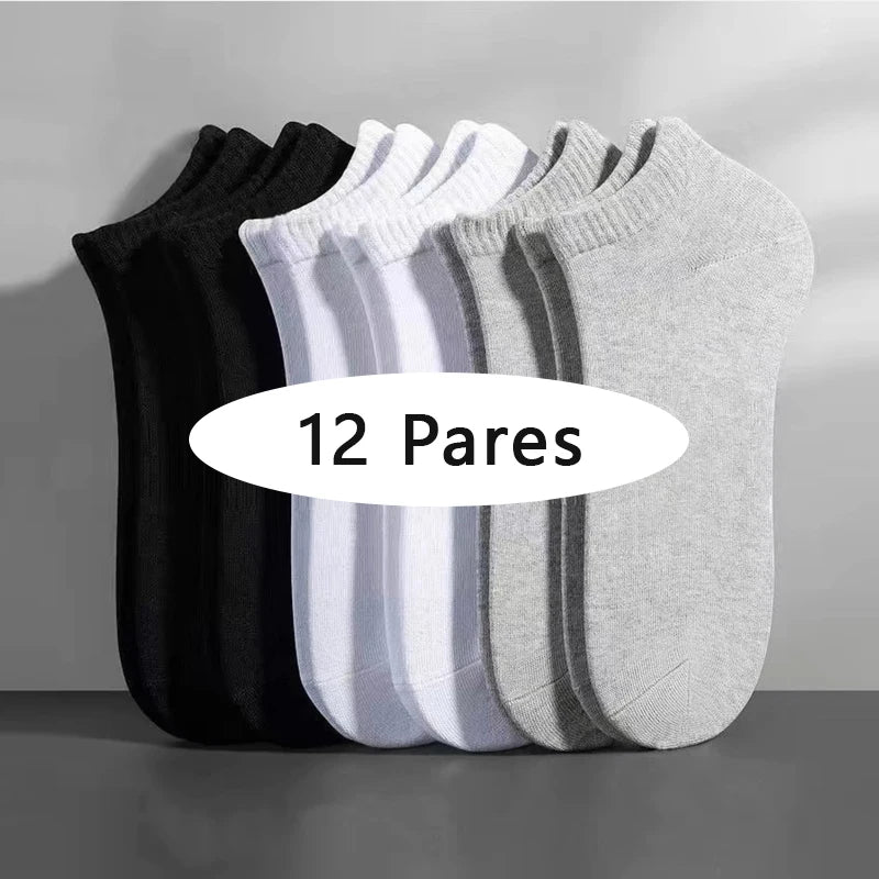 12 pares, meias curtas estilo barco, meias masculinas de algodão, leves, respiráveis, meias curtas, contendo algodão