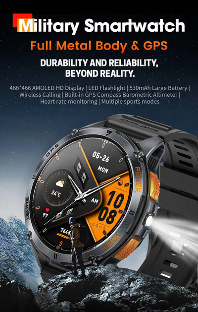 Relógio inteligente LIGE GPS premium, novo, altímetro, barômetro, tela AMOLED, GPS e bússola integrados, relógio inteligente esportivo militar masculino