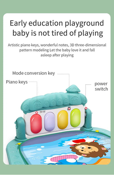 Tapete de atividades para bebês, brinquedo de ginástica com suporte musical, estrutura de fitness multifuncional para crianças, tapete educacional para engatinhar, presente para crianças
