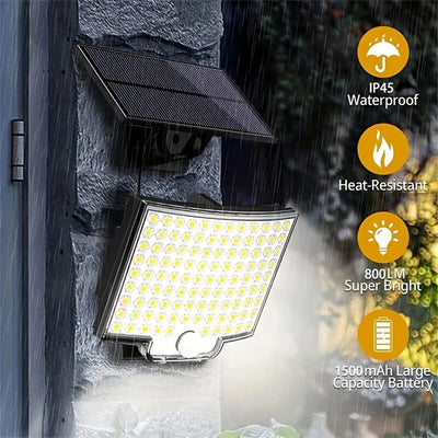 Luz solar dividida 106LED para áreas externas, à prova d'água, com sensor de movimento, holofote com controle remoto, 3 modos para pátio, garagem e quintal