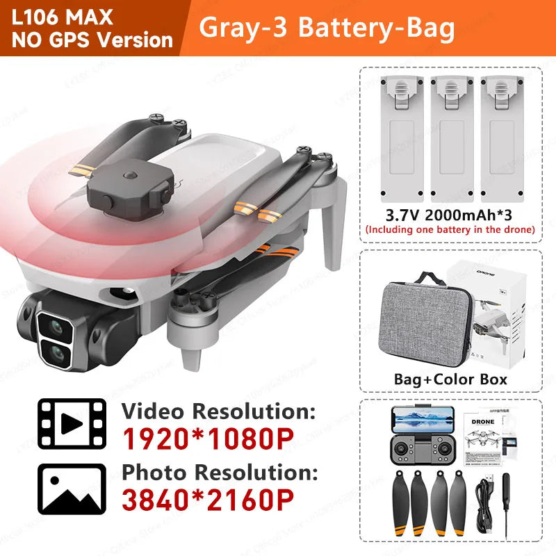 LYZRC L106 / L106MAX HD Câmera Dupla Comutação Motor Brushless RC Drone Dobrável Mini Wifi 2.4GHz 360° Helicóptero OAS Inteligente