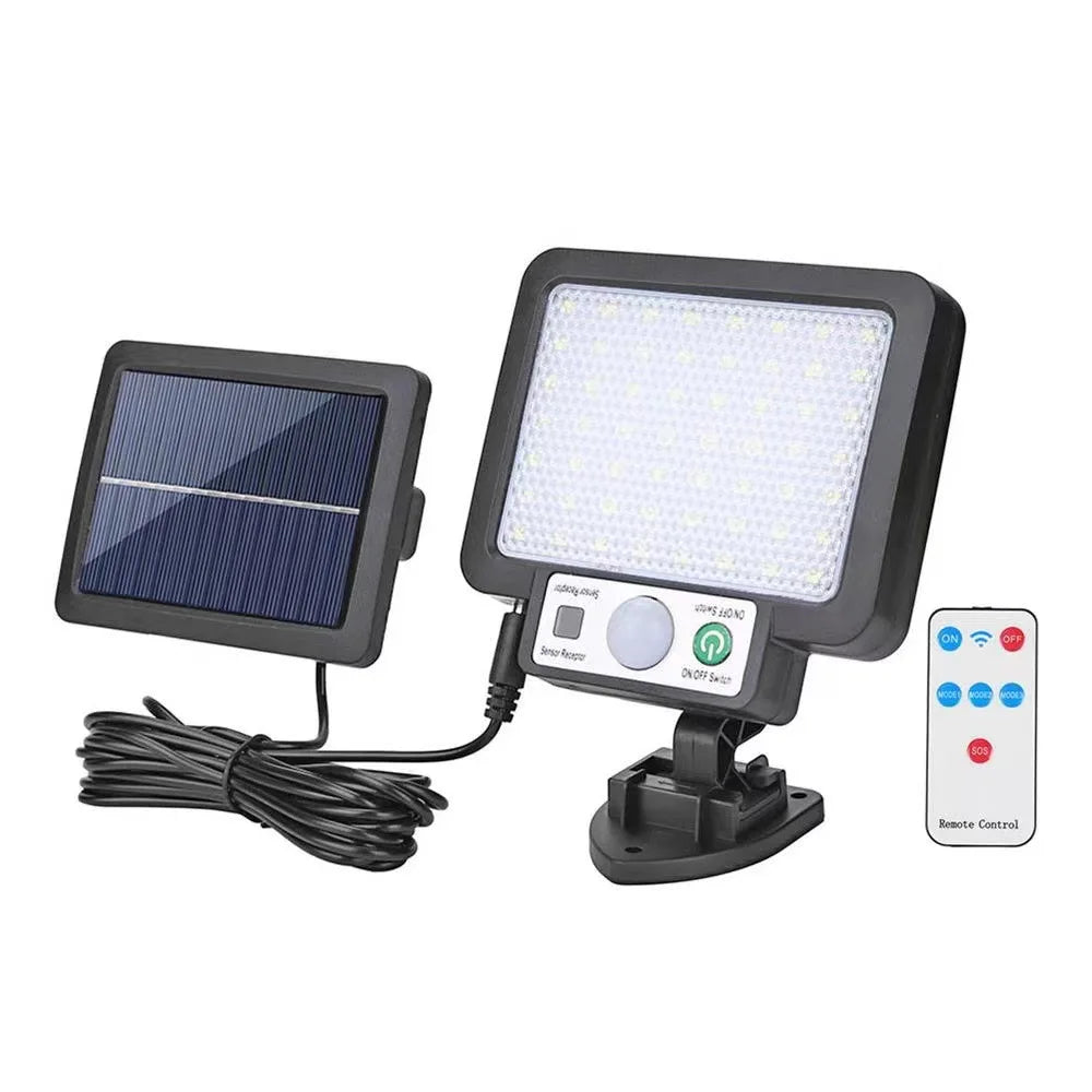 Luz solar dividida 106LED para áreas externas, à prova d'água, com sensor de movimento, holofote com controle remoto, 3 modos para pátio, garagem e quintal
