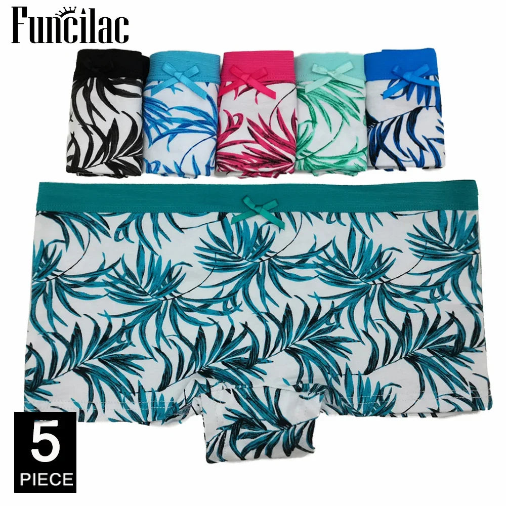 Calcinha boxer de algodão feminina, roupa íntima de segurança, calcinha feminina estampada, lingerie feminina, íntima, 5 peças/lote