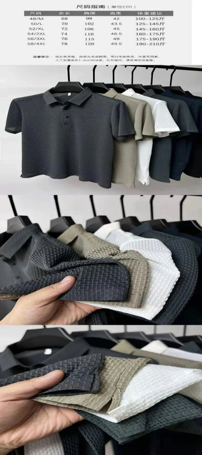 Nova camiseta masculina de manga curta de verão, camisa polo fresca e respirável, casual para negócios, com absorção de suor