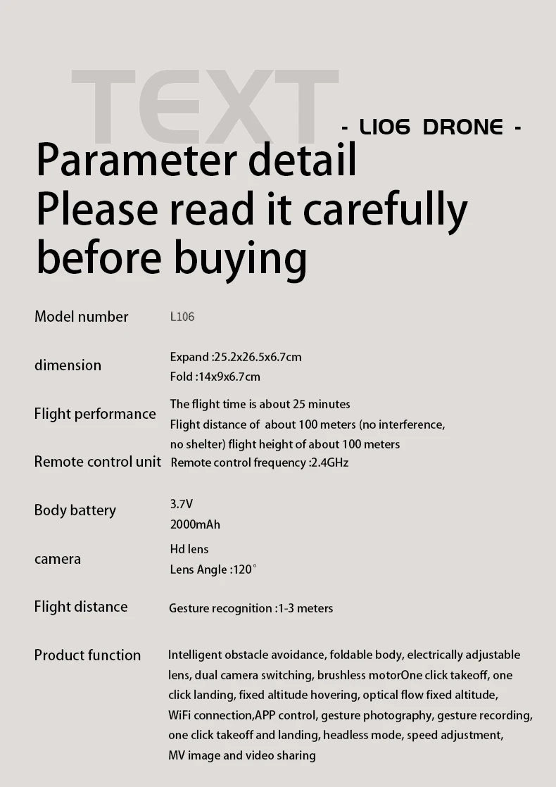 LYZRC L106 / L106MAX HD Câmera Dupla Comutação Motor Brushless RC Drone Dobrável Mini Wifi 2.4GHz 360° Helicóptero OAS Inteligente