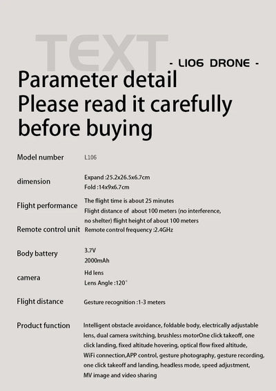LYZRC L106 / L106MAX HD Câmera Dupla Comutação Motor Brushless RC Drone Dobrável Mini Wifi 2.4GHz 360° Helicóptero OAS Inteligente