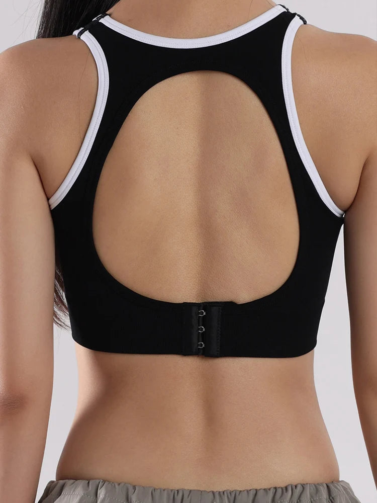 Sutiã esportivo de ioga com contraste de cores SVEIC, sem costura, vazado, costas bonitas, roupa íntima para treino fitness, à prova de choque, para corrida e academia