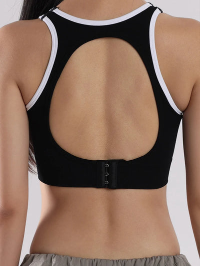 Sutiã esportivo de ioga com contraste de cores SVEIC, sem costura, vazado, costas bonitas, roupa íntima para treino fitness, à prova de choque, para corrida e academia