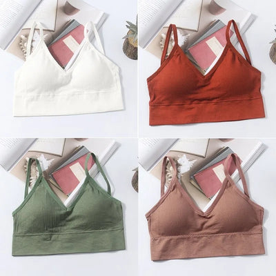 Kit 4 Conjunto de Sutiãs Sem Costura Feminino, Sutiã de Algodão Sexy e Bonito, Sutiã Acolchoado Respirável e Confortável