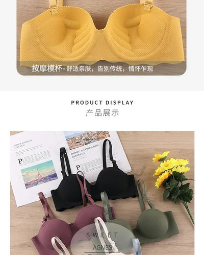 Sutiãs sensuais push up, roupa íntima sem costura para mulheres, cor sólida, lingerie sem fio, peça única, alças conversíveis, sutiã