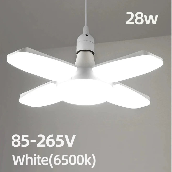 Lâmpada LED dobrável E27 de 28 W com ventilador AC220 V/110 V, 40 lâmpadas de deformação para iluminação de teto residencial, armazém e garagem, luz branca, lâmpada 6500 K