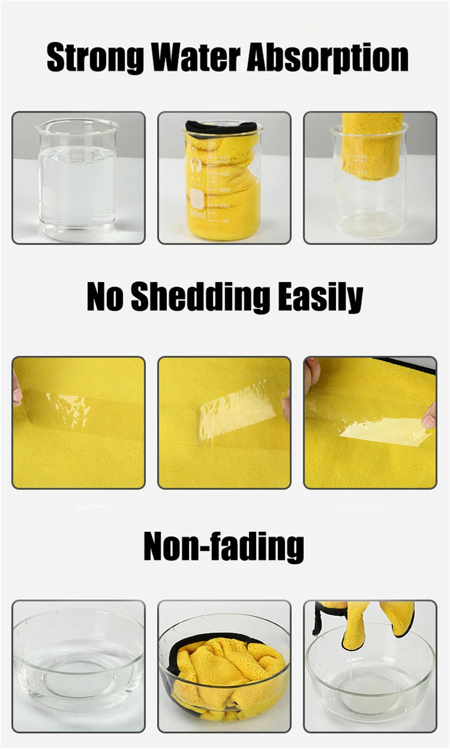 Toalha de limpeza de microfibra 1/2/6 peças, pano grosso e macio para secagem de carroceria, toalhas de limpeza de camada dupla, acessórios para carro